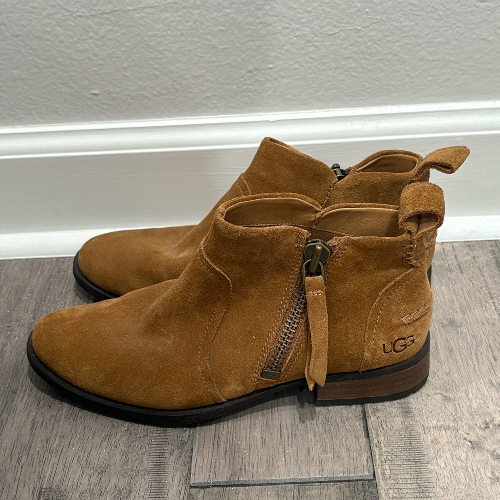 UGG Chestnut/Tan Suede Casual Ankle Zip Boots